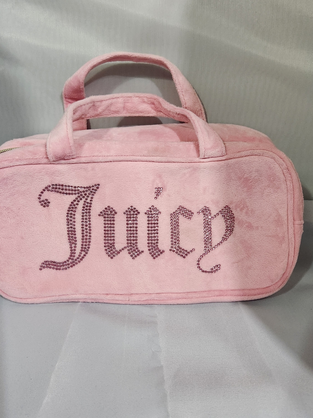 Juicy Couture Pink Plush Crystal 'Juicy' Logo Cosmetic Bag